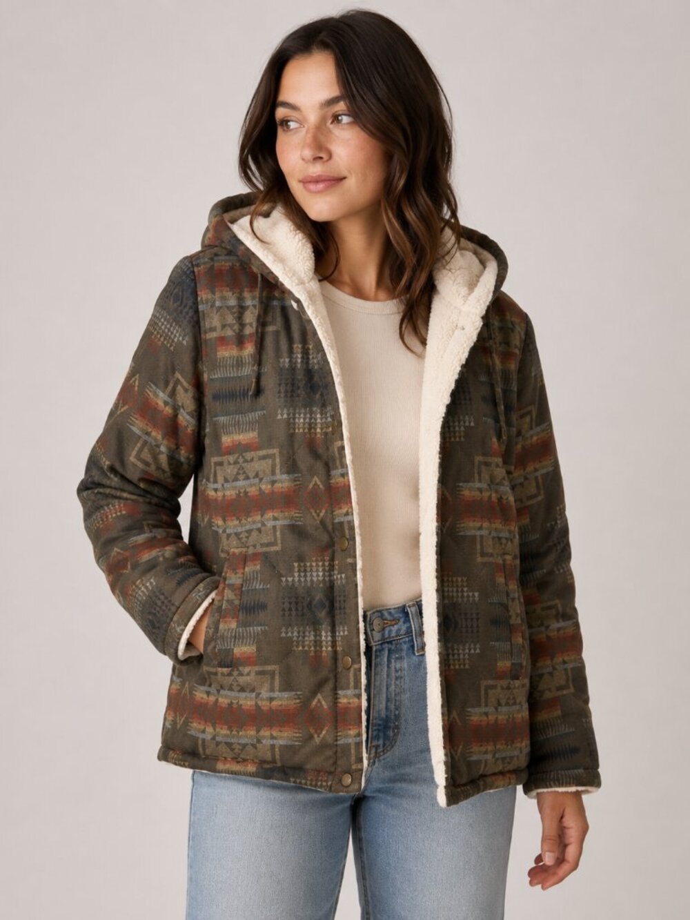 Pendleton Reversible Faux Fur Southwestern Hooded Jacket Coat M